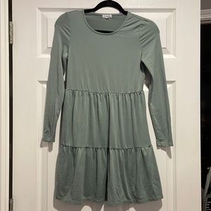 Tiered sage green long sleeve dress
